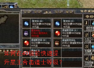 如何在40级前快速提升星王合击道士等级? 如何在40级前快速提升星王合击道士等级?