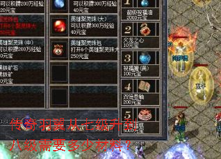 传奇羽翼从七级升到八级需要多少材料? 传奇羽翼从七级升到八级需要多少材料?
